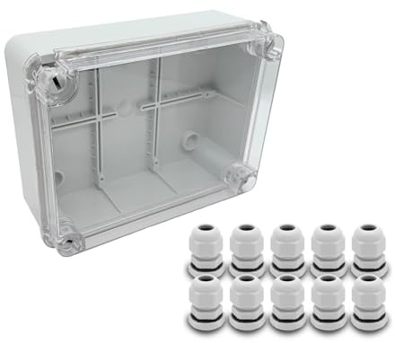 ARLI Abzweigdose IP67 190x145x80 mm mit Sichttür + 10x Kabelverschraubungen M16 x 1,5 mm – Elektro Aufputzdose grau – Feuchtraumdose mit transparenter Abdeckung für Installationen