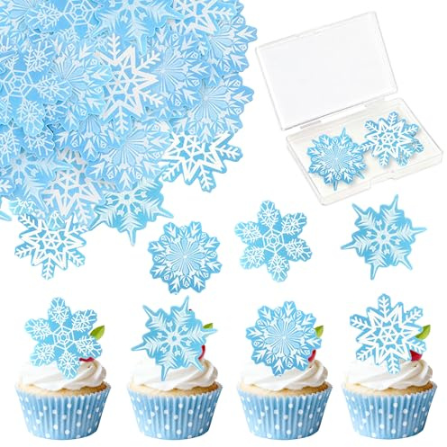40 PCS Edible Frozen Snowflake Cupcake Cake Decorations Muffin Desserts Food Decoration for Winter Party Events Baby Shower Party Supplies