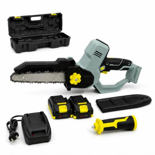 KOMBO Garden - Kit Valigetta con Motosega 20V BRUSHLESS - 2 Batterie Incluse, Taglio 18 cm, Barra da 24 cm, Catena 1/4 45 Maglie