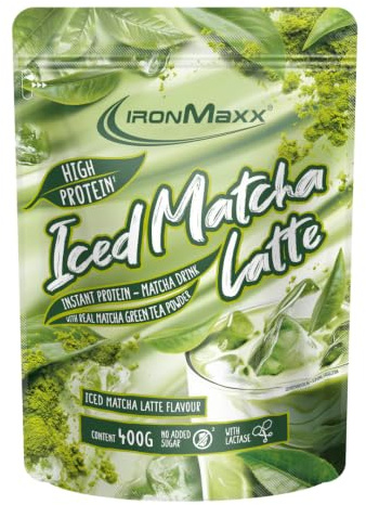 IronMaxx Iced Matcha Latte – 400g Beutel | Proteinreicher Matcha-Drink mit grünem Tee | Ohne Zuckerzusatz | Kalt genießen