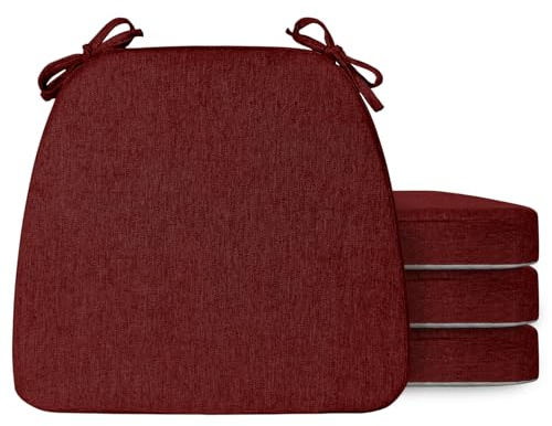 MIDLADE Chair Cushions for Dining Chairs Set of 4, D-Shaped Non-Slip Seat Cushions with Ties and Removable Cover, 2 Thick Chair Pads for Indoor Dining Room, Kitchen, 18''x16'', Wine Red