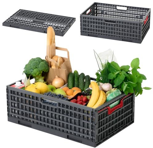 HOMERZO Faltbare Klappbox - Stabile Aufbewahrungsbox aus Kunststoff stapelbar lebensmittelecht mit Softgriffen platzsparend faltbar Anthrazit Grau (40L - 60x40x21)
