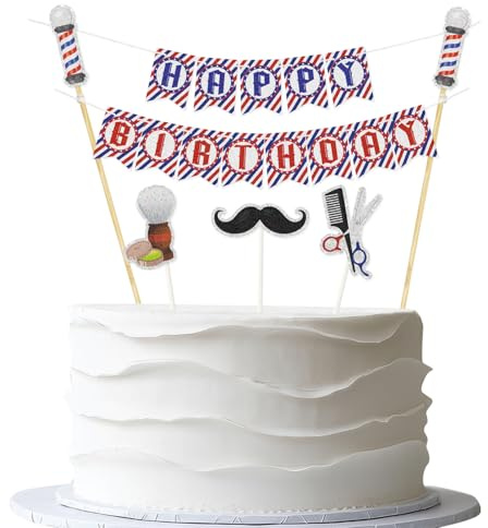 Hairstylist Happy Birthday Cake Topper Banner - 6pcs Hair Stylist Salon Cake Flag Banner & Cupcake Toppers - Barber Birthday Party Decorations