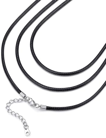 FaithHeart 3 mm Cordon Cuir pour Collier Homme Femme de 55 cm, Collier Cuir Noir Tour de Cou, Cordon pour Pendentif, Chaine Corde de Cire Ajustable de 55-60 cm