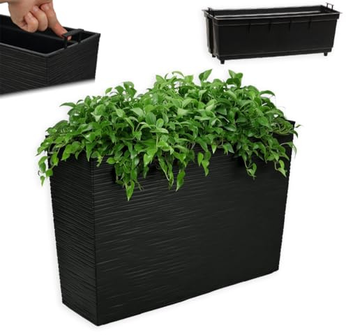 FEINZ Vaso Da Fiori Alto E Stretto Con Inserto 19x56 cm, Nero, Irrigazione, Per Balcone/Terrazza/Giardino, Resistente Intemperie, Facile Da Pulire, Moderno