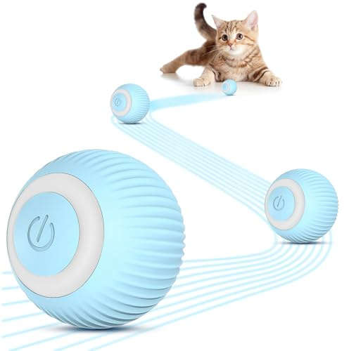 Gofady Katzenball Elektrisch Wiederaufladbar mit Powerball Katze - Interaktiver Spielball für Katzen 360°, Katzenspielzeug Ball Elektrisch mit USB & LED-Leuchten (Hellblau)