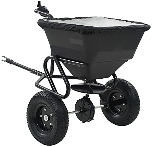 Ordellia Carro esparcidor de mano para tirar de PVC, acero, 45 L, salero y semillas, para césped, caminos, entrada en invierno y primavera