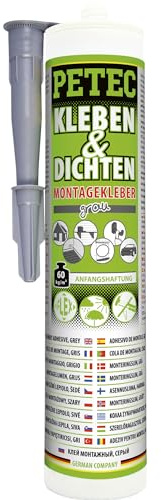 PETEC Kleber Montagekleber Außen & Innen grau Universalkleber extra stark | Baukleber Dichtmasse für saugende und nichtsaugende Klebeflächen zum Kleben & Dichten 94629