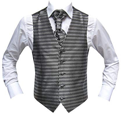 MMUGA Hochzeitwesten Set mit Plastron Wellenmuster Schwarz 50