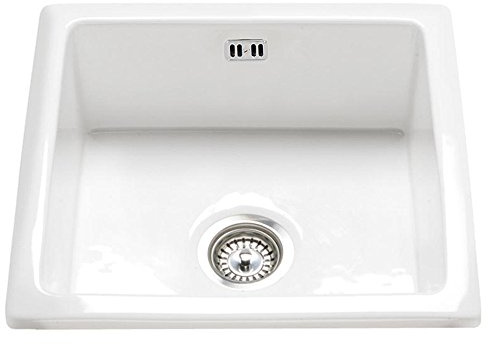 Astini Hampton 100 1.0 Bowl Ceramic Undermount Kitchen Sink with Waste-White-Chrome