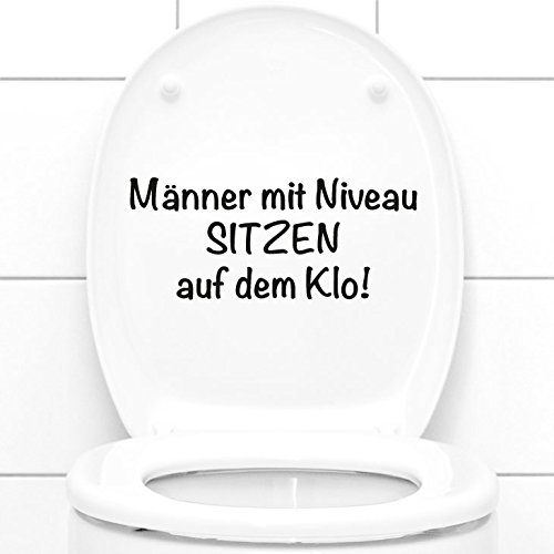 Grandora WC Aufkleber Männer mit Niveau sitzen auf dem Klo I schwarz (BxH) 27 x 11,5 cm I Badezimmer Toilette Sticker Wandsticker Wandaufkleber Wandtattoo W5495