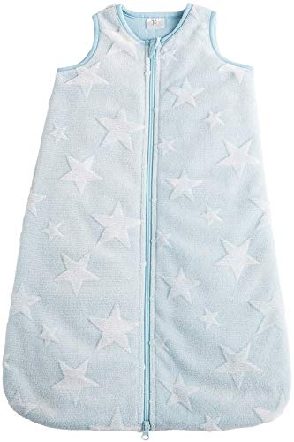 Pocopiano® Baby Winterschlafsack | Schlafsack aus weichem Plüsch | Innenfutter aus 100% Baumwolle (hellblau - Sterne, 70 cm - ca. 0-6 Monate)
