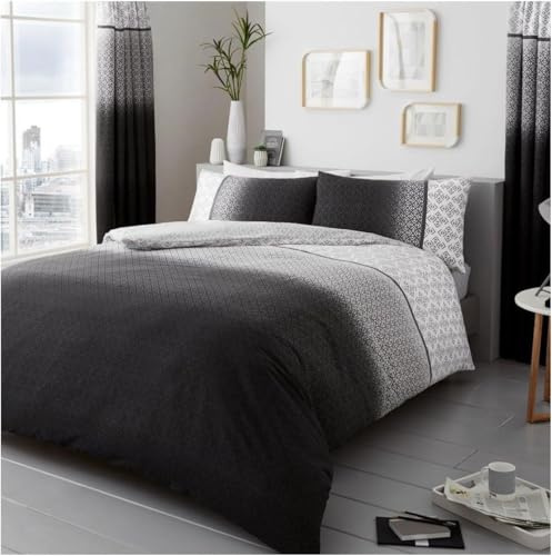 GC GAVENO CAVAILIA Gaveno Cavailia Geometric Shape Design Duvet Cover Quilt Set With Pillow Case, Reversible, Poly Cotton, Ohari Ombre Grey, Double Size Bedding, Polycotton
