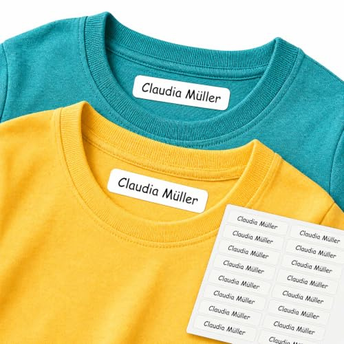 INDIGOS UG - Bügeletiketten 96 Stück 60x10 mm für Kleidung - personalisiert mit Namen - zum Aufbügeln auf T-Shirts, Sportsachen, Schürzen - für Kinder, Schule, Kindergarten - weiß Namensetiketten
