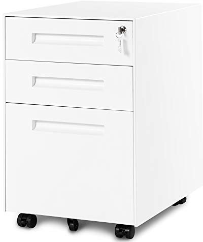 3 Drawer Steel Metal Filing Cabinet with Embedded Handle and Lock (White)