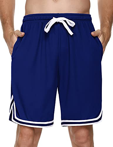 Litherday Shorts för män, sportshorts, korta byxor, ränder, joggingbyxor, sommar, träningsbyxor med fickor, elastisk linning och ventilerande shorts för fitness, löpning, gym, basket, Akvamarin, M