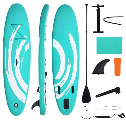 Outsunny Gonfiabile Paddle Surf Board 300x76x15 cm Gonfiabile Stand Up Paddling Board con Pagaia Regolabile Pinne Antiscivolo Pompa e Borsa di Trasporto Blu