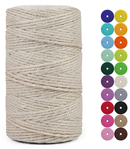 LEREATI Juteschnur 2mm x 200m Gartenschnur Paketschnur Naturfaser Hanfseil Jute Schnur Jutegarn Juteseil, Kordel Weihnachten für DIY Kunstgewerbe Gartenarbeit Geschenkverpackung Deko (Weiß)