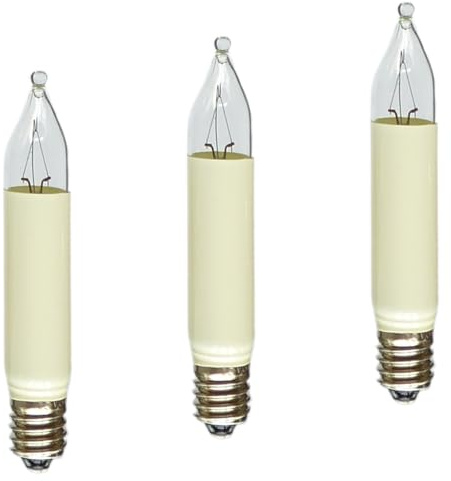 Erzgebirgslicht - AUSWAHL - 3 Stück Kleinschaftkerze 14V 3W E10 für 16-17 Brennstellen Ersatzbirne Glühbirne Minischaftkerze Glühlämpchen für Lichterketten Pyramide und Schwibbogen (keine LED!)