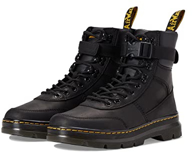 Dr. Martens Combs Tech II - Unisex Boots - Leather and Synthetic Upper - Round-Toe Silhouette - Buckle Closure Black UK 5 (US Men's 6, Women's 7) Medium