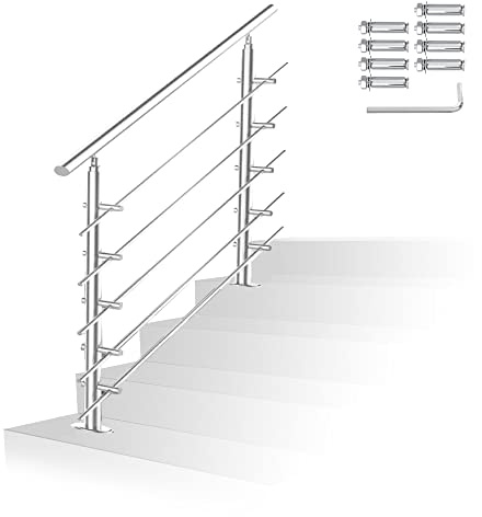 Randaco Barandilla de acero inoxidable para interior y exterior, barandilla para escaleras para balcón, parapeto, escaleras, entrada de casa, (80 cm, 5 travesaños)