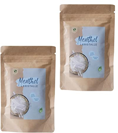 SudoreWell® Cristalli al mentolo in qualità alimentare, 100% puro olio di menta, in sacchetto di carta kraft (plastica free) 2 x 25 g