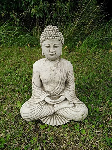 OLOMA Meditierende Buddha-Statue Outdoor-Dekor für Zen-Garten Beton Buddha-Statue Zement Gartenskulptur Buddha-Figur Heimsteindekoration Stein Buddha-Skulptur sitzender Buddha mit Topf