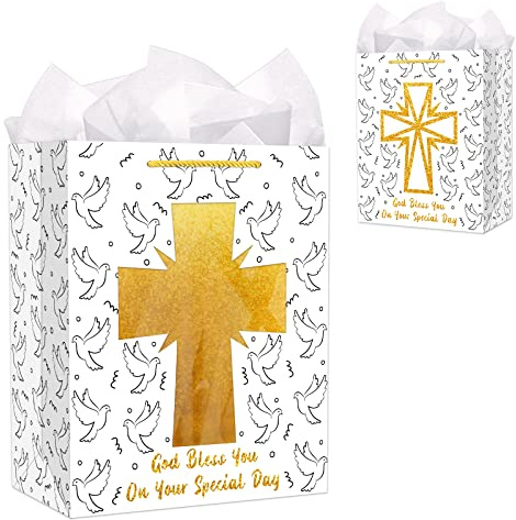 FaCraft Bolsa de regalo con cruz dorada de confirmación de comunión