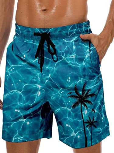 Men's Swim Trunks Hawaiian Bathing Mesh Lining Suit Swimsuits Beach Shorts with Pockets