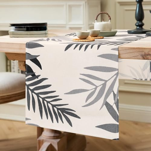 Runner da Tavolo Moderno in Poliestere Nero con Motivo Foglia, Tovaglia Runner Lavabile per Cucina, Interni e Matrimoni 40x140cm