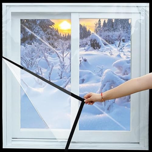 Film d'isolation pour fenêtre Pare-brise d'hiver Film pour fenêtre anti-froid Kit d'isolation de fenêtre étanche Joint portes et fenêtres intérieures 75x165cm personnalisable - Noir