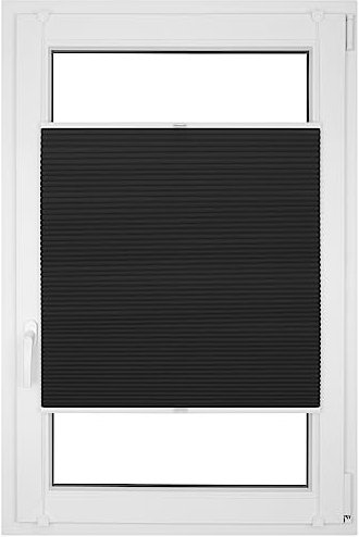 RENA Wabenplissee Thermo Plissee ohne Bohren Verdunklungsplissee Blickdicht Fenster Balkonfenster Balkontür Verdunkelung Sonnenschutz Innen Sichtschutz Hitzeschutz Schwarz 125x100 cm