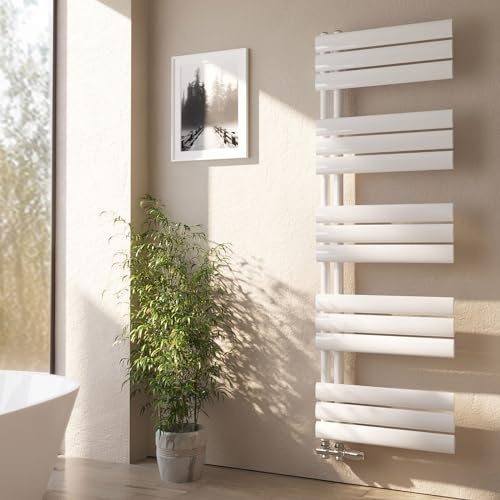 EMKE Ovaler Badheizkörper Handtuchhalter 1430x400 mm, Handtuchheizkörper mit Seitenanschluss, Handtuchtrockner & Heizkörper Bad in Weiß 484W