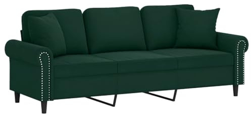 vidaXL Sofa 3 Sitzer, Couch mit Zierkissen, Liegesofa für Wohnzimmer, Polstersofa Sessel Relaxsofa Loungesofa Relaxcouch, Dunkelgrün Samt