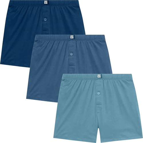 Giovici Mens Boxers Loose Fit - Super Soft Cotton Mens Boxers Shorts with Button Fly - Mens Underwear - Tag-free Loose Boxers For Men Multipack (3 Pack, Blue, 3XL)