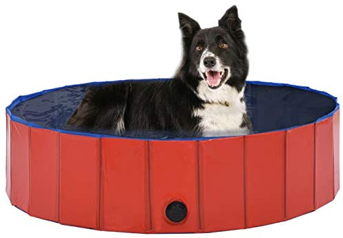 Gecheer Hundepool Faltbar Swimmingpool Planschbecken Rot 120 x 30 cm PVC