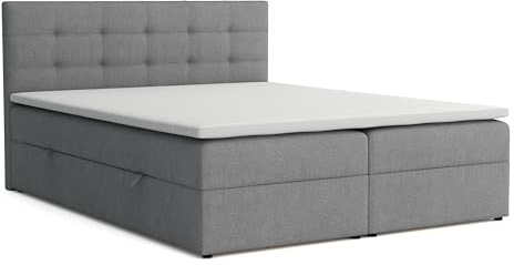 Boxspringbett 160x200 mit Bettkasten, Jessa Doppelbett Grau Velourstoff | Bett 160x200, Doppelbett mit Komfortschaumkern-Topper (2 cm) für extra Liegekomfort