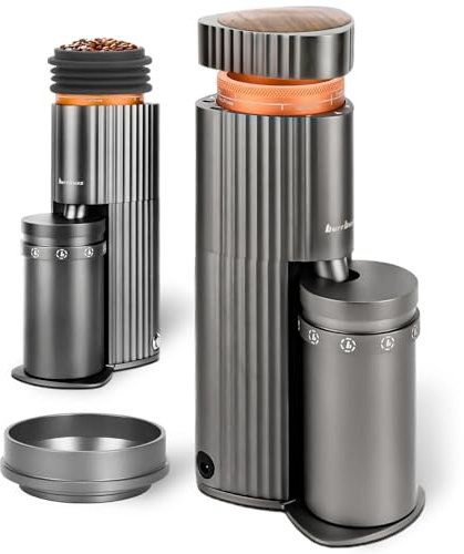 Burrbuzz Molinillo de café eléctrico con rebabas, molinillo profesional de espresso, silencioso, compacto, dosis única de 65 g, 90 ajustes, fácil de usar y limpiar, rebabas de acero inoxidable, gran