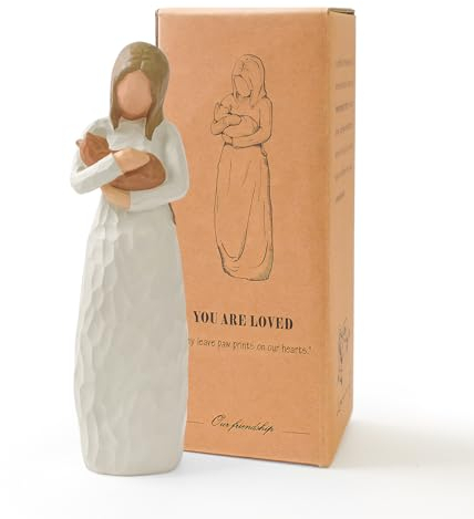 Cuayaes Katzenfigur Erinnerung Geschenke für Katzenliebhaber, Katzen Deko Figuren, Freundschaft Schutzengel Figur für Frauen, Hand Gezeichnete Harz Gedenkstein Katze Angel Statue