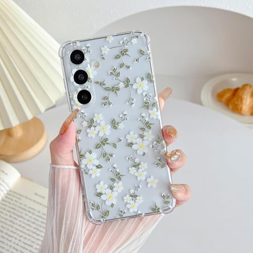 ZTOFERA Case for Samsung Galaxy A15 5G/4G, Transparent Clear Soft TPU Case with Flower Pattern, Ultra Slim Anti-scratch Silicone Gel Protective Bumper Cover for Samsung A15 - Big White Flower