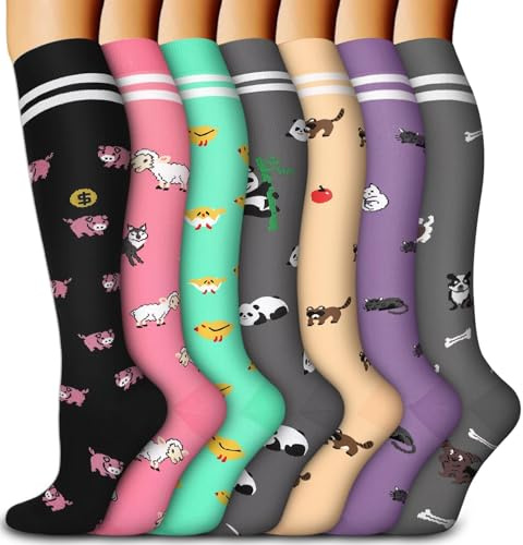ACTINPUT Kompressionsstrümpfe Damen und Herren,7 Paar Kniestrümpfe Stützstrümpfe Kompressionssocken Ohne Baumwolle Trombosestruempfe Stützkniestrümpfe Compression Socks(7106 - Mehrfarbig,S-M)