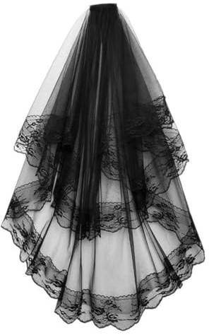 Schleier Schwarz Halloween Spitzenschleier Doppelschichtig Brautschleier mit Kamm Doppelschleier Gothic Damen Hochzeitsschleier Lang Softtüll Hexe Zombiebraut Witwenschleier für Cosplay Karneval