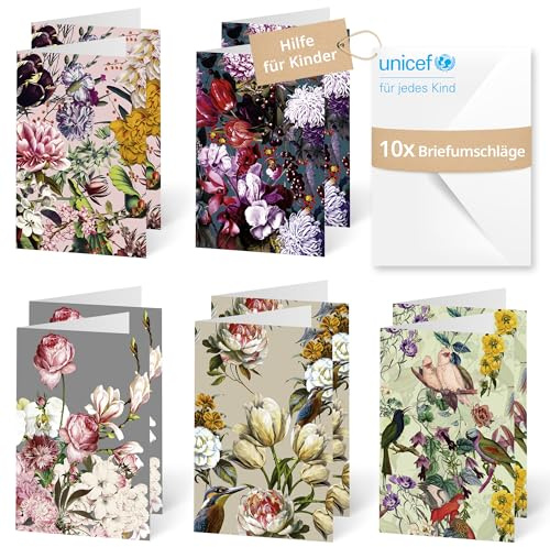 Unicef Grußkarten Florale Romantik | 10 Klappkarten mit Umschlägen | Helfen Sie Kindern in Not: FSC-Papier, 10 Karten mit Umschlägen (17,5 x 11,7 cm) – Blumenkarte