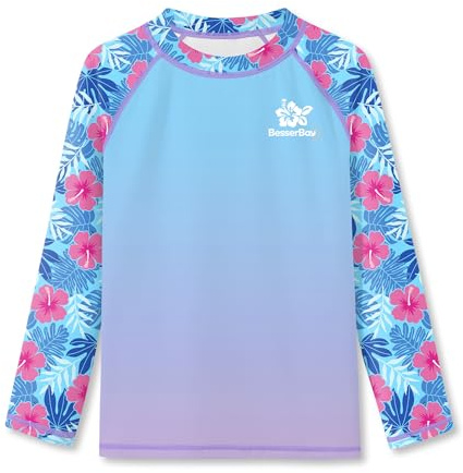 BesserBay Mädchen Schnelltrocknend Oberteil UV Shirt Langarm UPF 50+ Rundhalsausschnitt Rash Guard Blau Lila 150