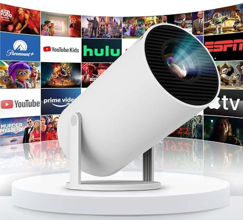 New Mini Projector 4K 1080P Support, Portable WiFi 6 Bluetooth Smart Device with Android 11, 200 ANSI, Auto Keystone, 180° Rotatable, Projector for Bedroom & Outdoor Movie Entertainment