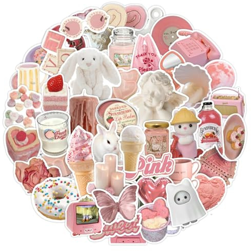 70Pcs Pink Motivational Stickers Pink Stickers, Waterproof Aesthetic Personalised Stickers, Cute Sticker Set, Cartoon Animal Sticker, for Laptop, Computer, Luggage, Skateboard