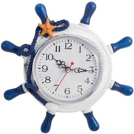 Amosfun Maritime Wanduhr Steuermann Aus Resin Mit Seestern Motiv FüR Wohnzimmer Schlafzimmer BüRo HäNgende Uhr Ohne Batterie