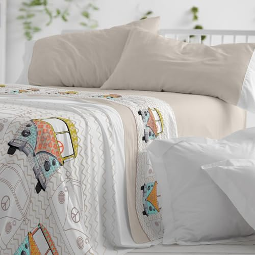 Burrito Blanco | Juego de sábanas | Cama de 135cm. (+Medidas Disponibles) | Diseño 107 | Color Piedra (135x190/200cm.)
