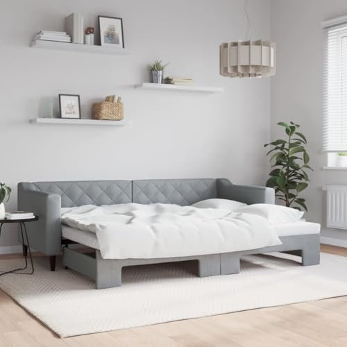 qohoio Tagesbett Ausziehbar Bett Ausziehbar Daybed Tagesbett Ausziehbar Sofabett Ausziehbares Bett Hellgrau 80x200 cm Stoff - 3197421