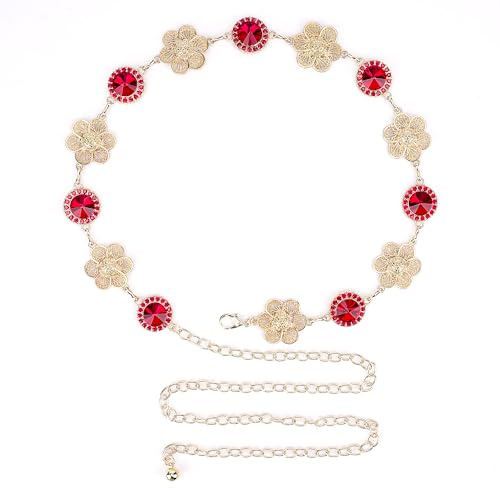 Cintura a catena per taglie forti da donna, cintura in vita oro e rossa, extra large, regolabile, alla moda, per abiti, feste, abbigliamento casual, accessorio per gioielli, X-Large, Metallo, Nessuna